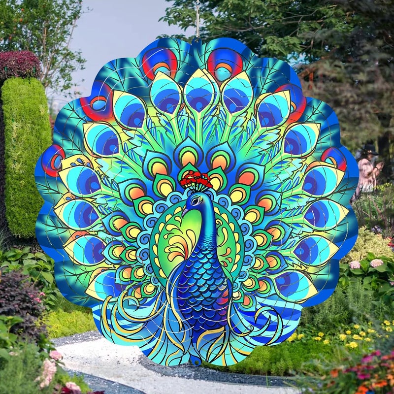 GOTOME Peacock Wind Spinners Outdoor for Women Mom Grandma,12inch Metal Hanging Wind Sculptures for Outside Decor, Peacock Ornament Presents for Yard Garden Decoration - Image 1